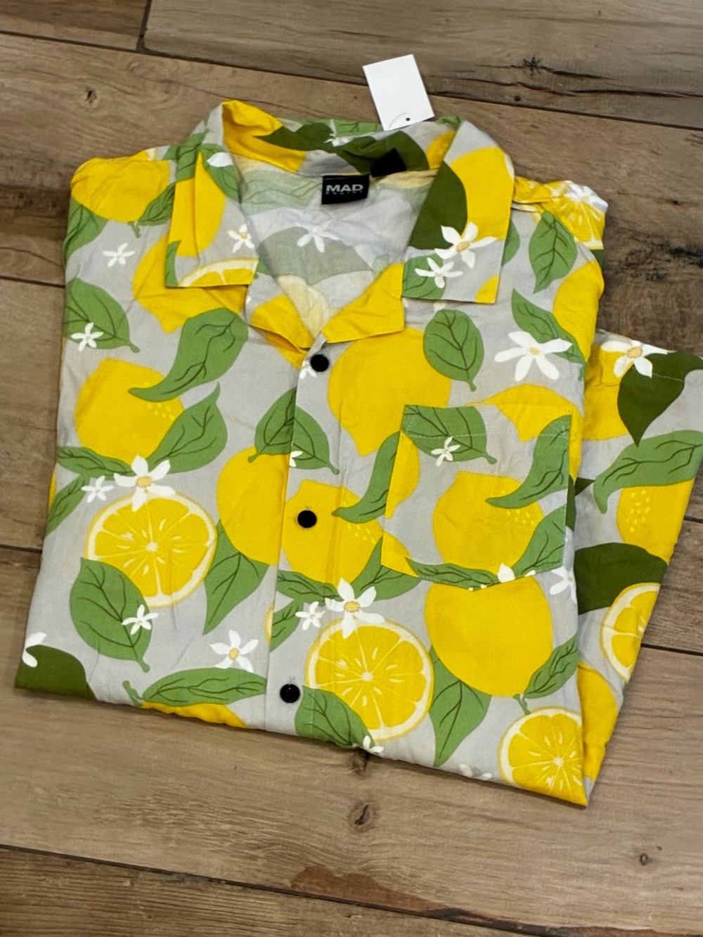 Machine Yellow Lemon Print Short-Sleeve Button-Up Shirt